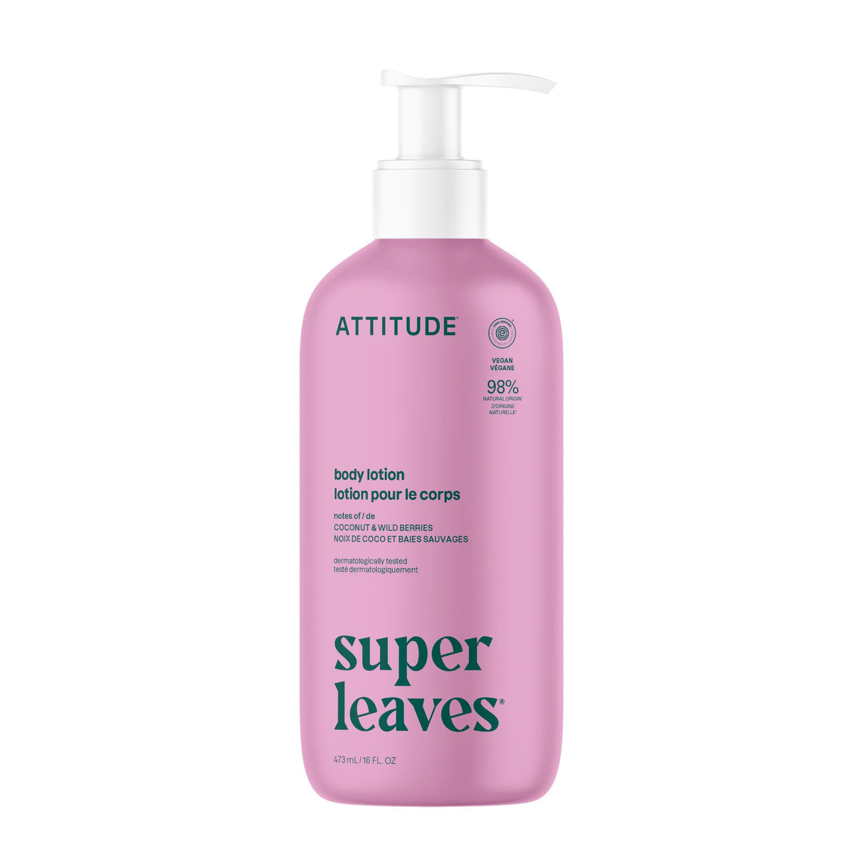 Loción corporal ATTITUDE, botella 16oz, hidratación ligera para piel seca.