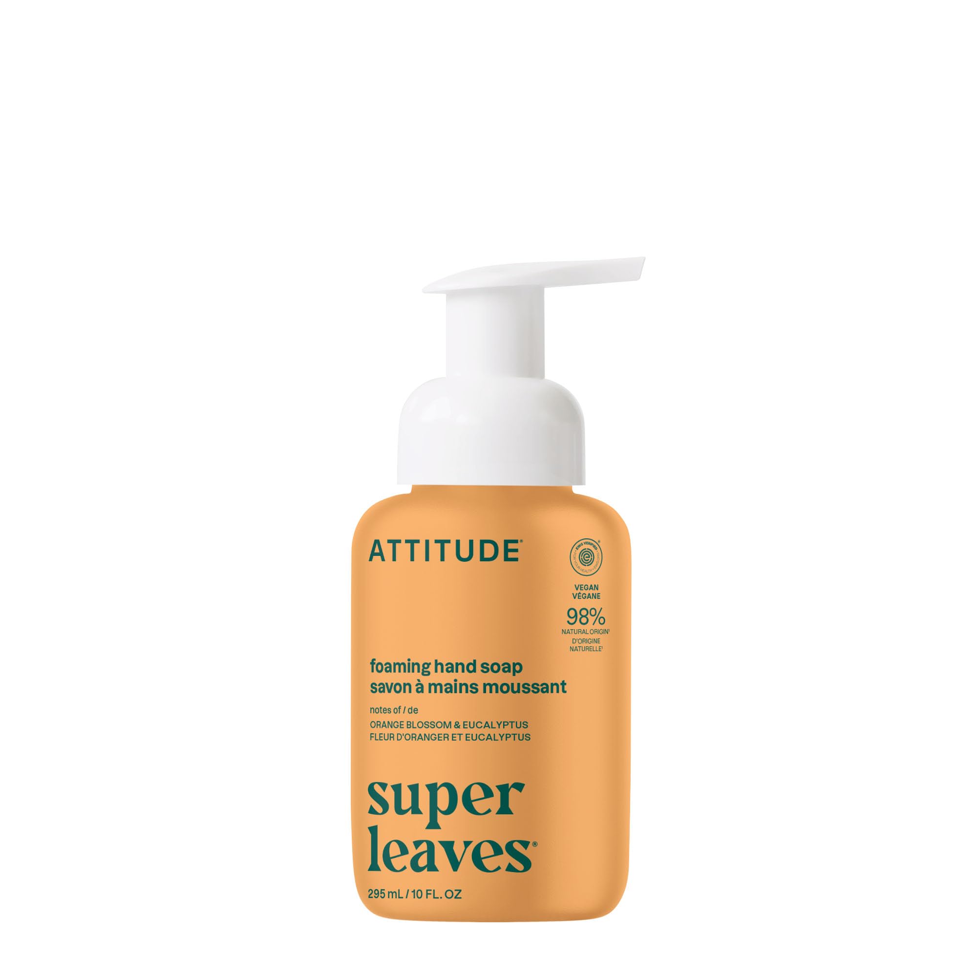 ATTITUDE jabon espuma naranja eucalipto en botella para limpieza suave de manos