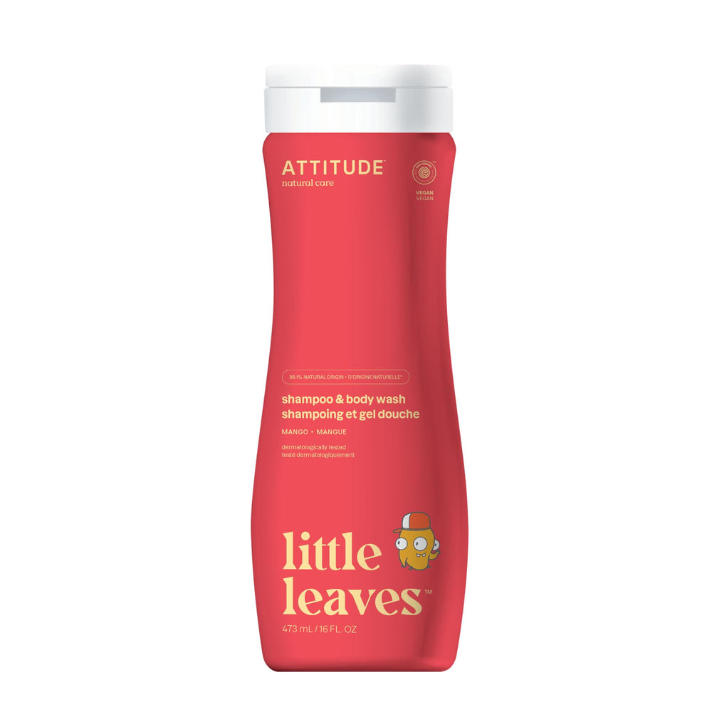 Botella ATTITUDE Little Leaves Mango para baño suave, ideal piel sensible y limpieza delicada.