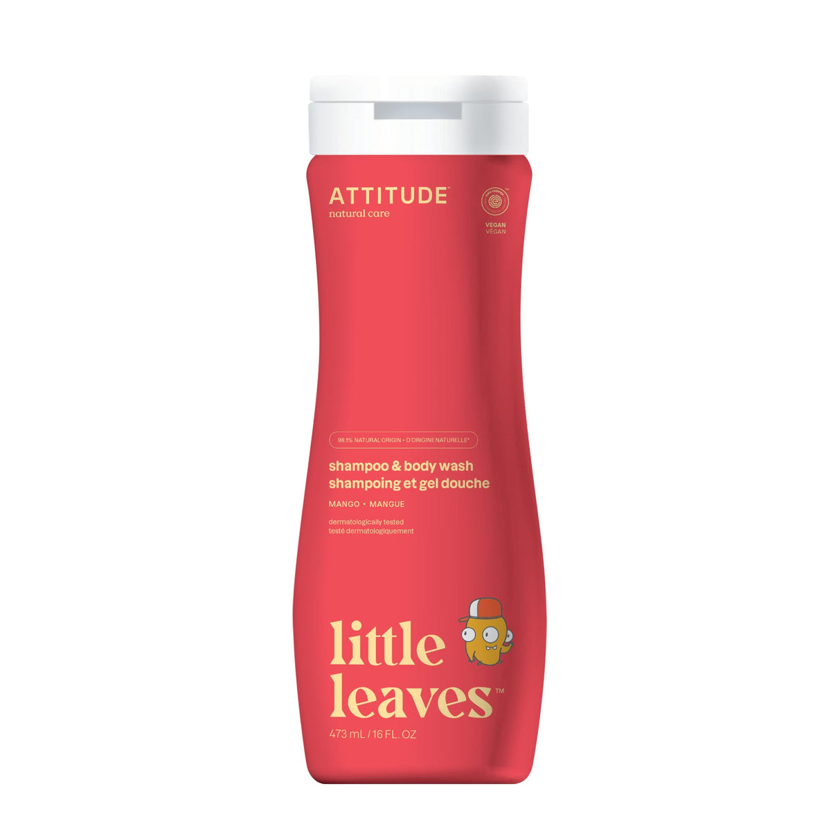 Botella ATTITUDE Little Leaves Mango para baño suave, ideal piel sensible y limpieza delicada.