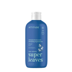ATTITUDE para niños champú y cuerpo arándano en botella, listo para el baño.