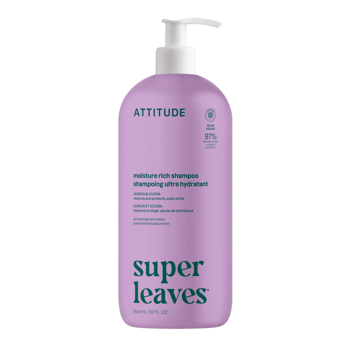 Shampoing Attitude nourrissant pour cheveux secs, démêlage facilité.
