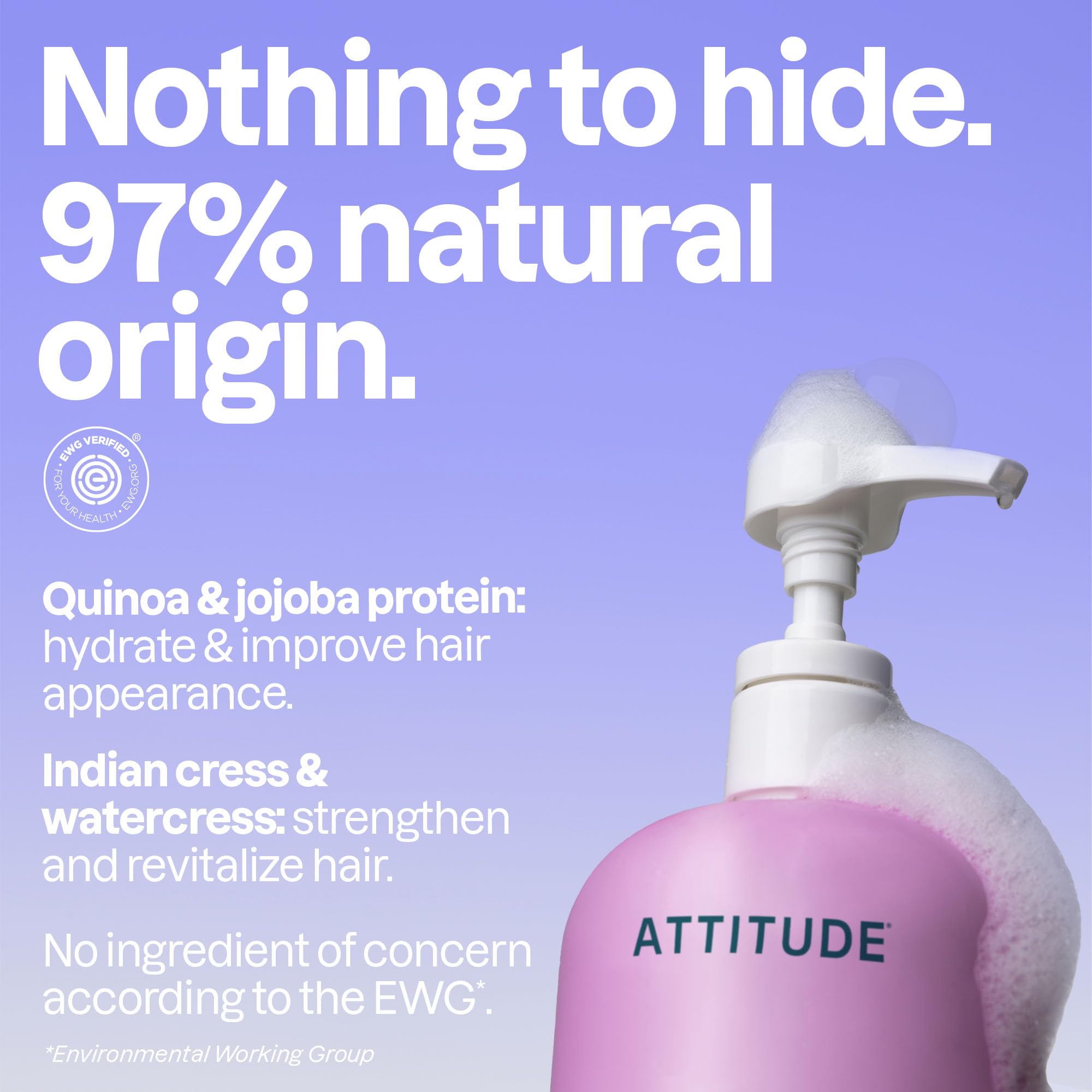 Shampoing Attitude certifié EWG, formulation naturelle et sûre.