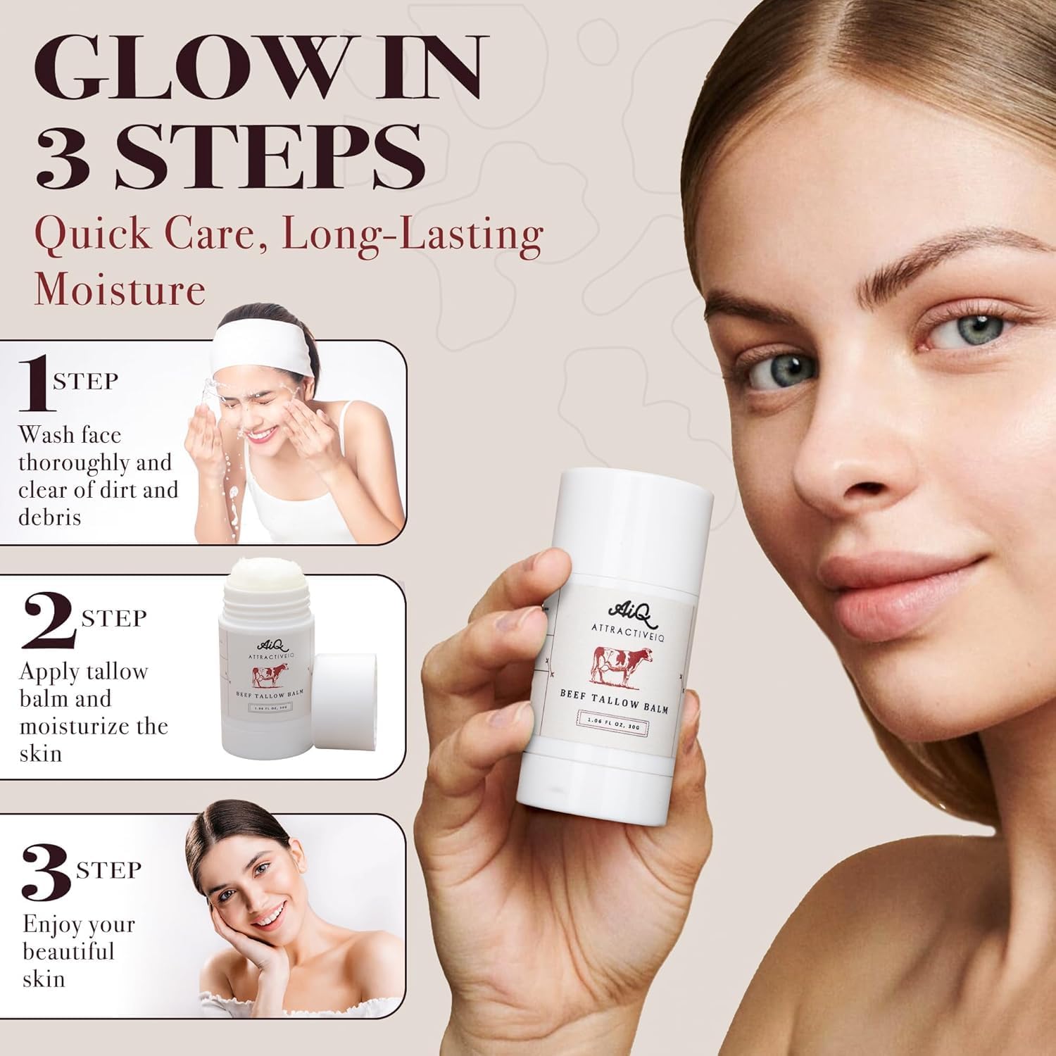 AttractiveIQ restaura el brillo natural de la piel para un aspecto revitalizado.