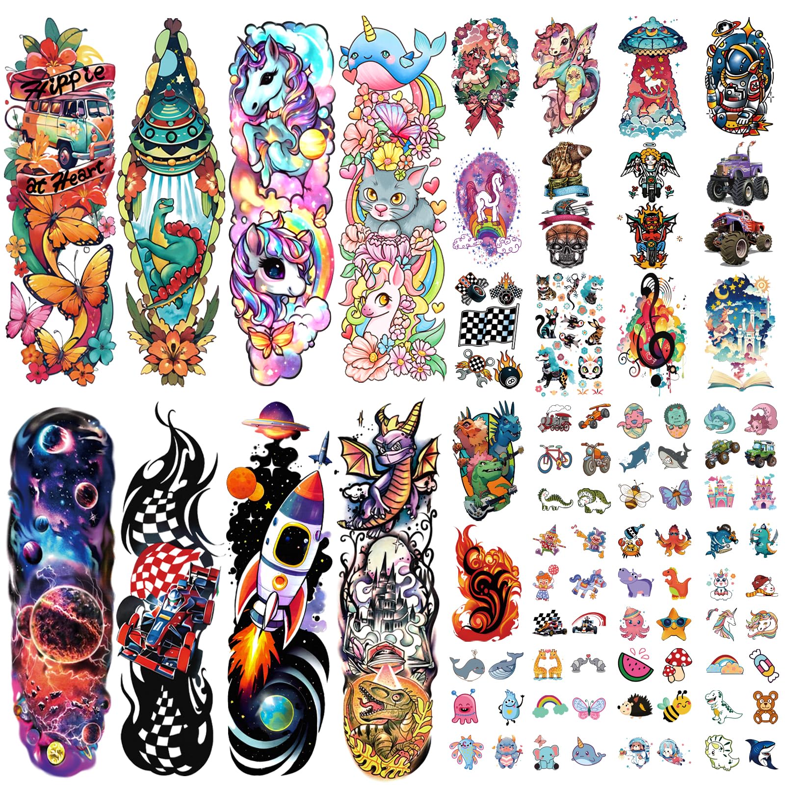 Tatuajes temporales de atydkug: cohete y coche para brazos, diversión duradera en fiestas.