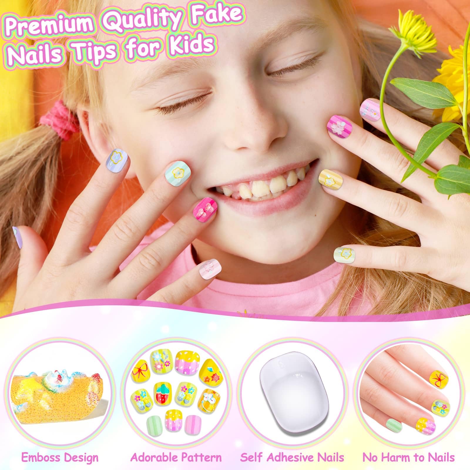 Audab uñas mini autoadhesivas con arcoíris, colores brillantes para jugar