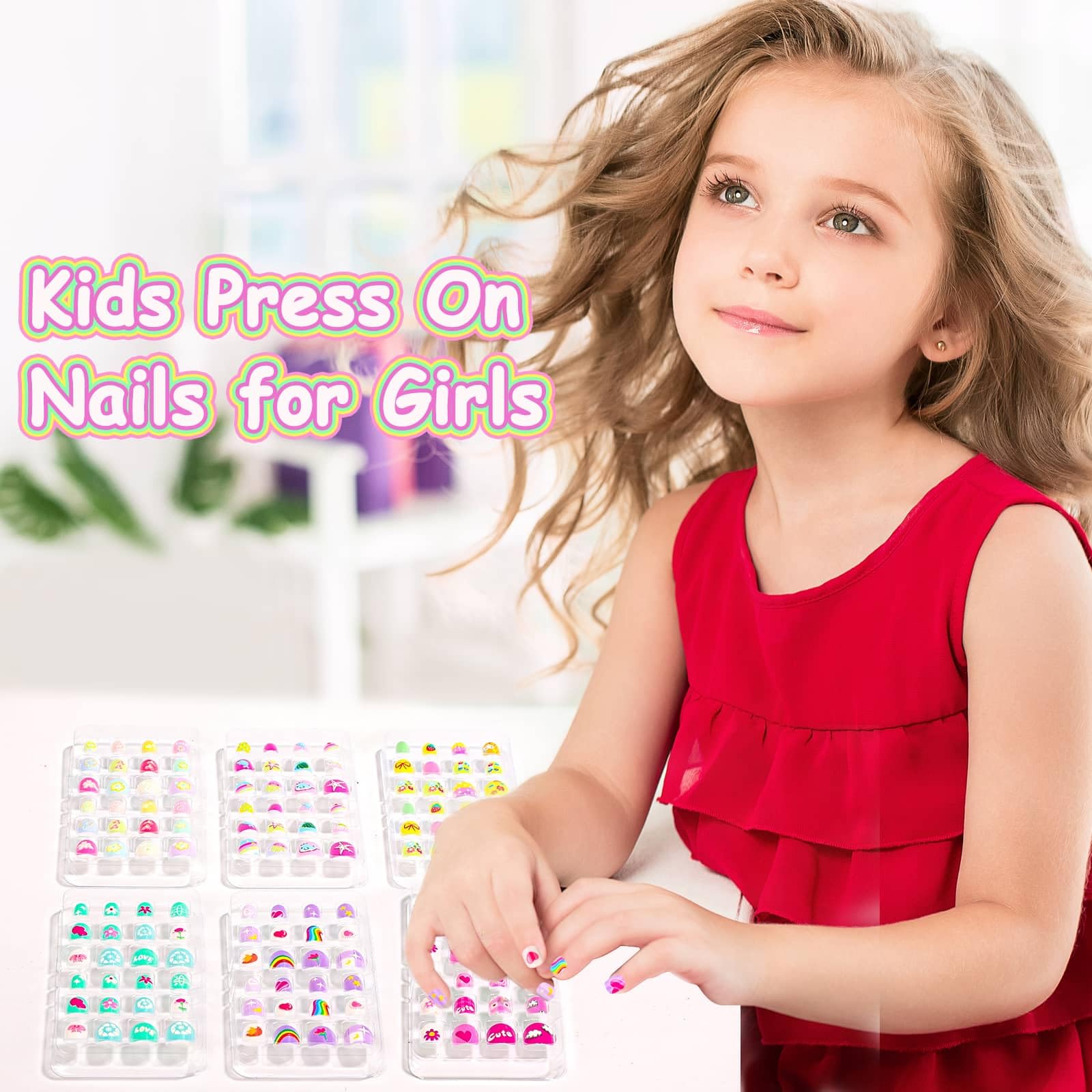 Audab uñas mini autoadhesivas con flores, diseño tierno para niñas