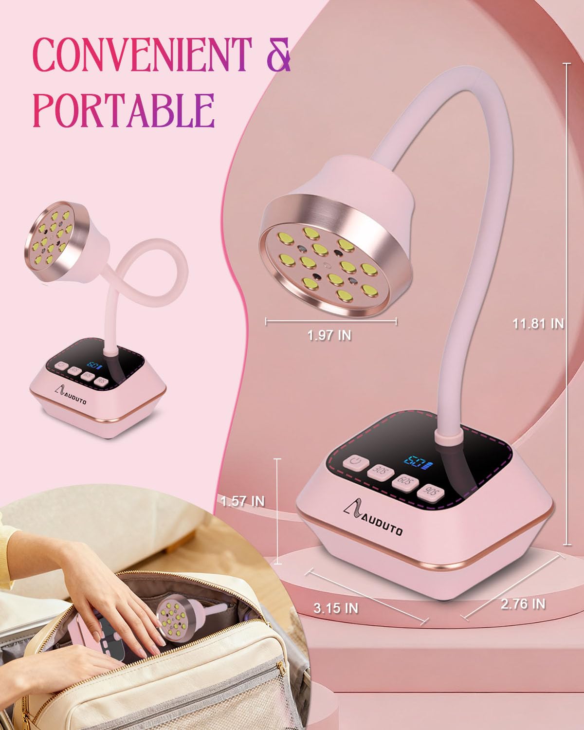 Auduto Iluminación ambiente rosa para una experiencia agradable durante manicuras.