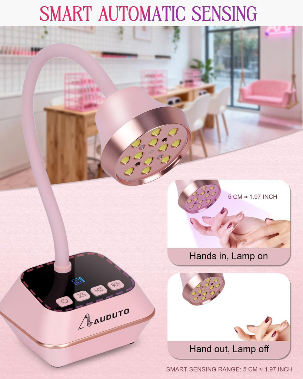 Auduto Pantalla de cristal líquido indica batería y temporizador para curado controlado.