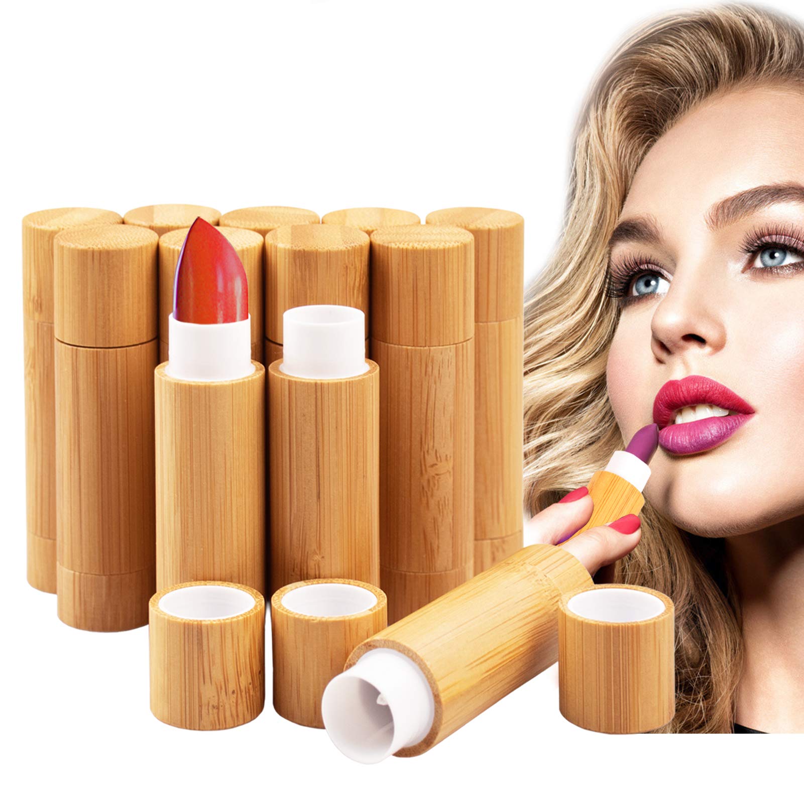 AUHOKY tubo de bambú para labial con exterior natural y sostenible