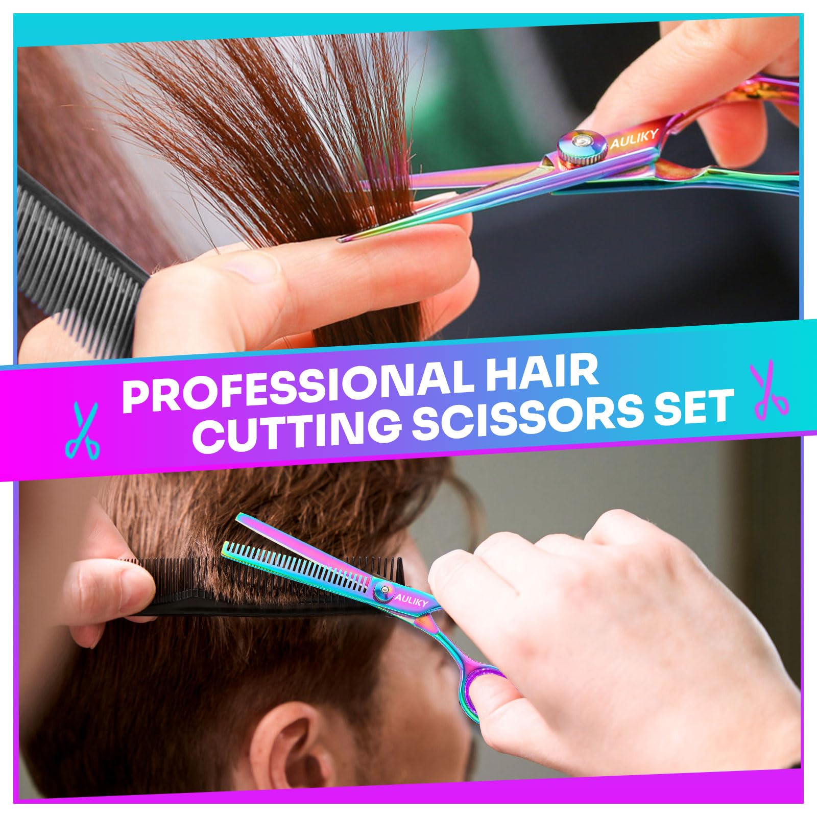 Kit de tijeras AULIKY para barbería profesional en casa o salón