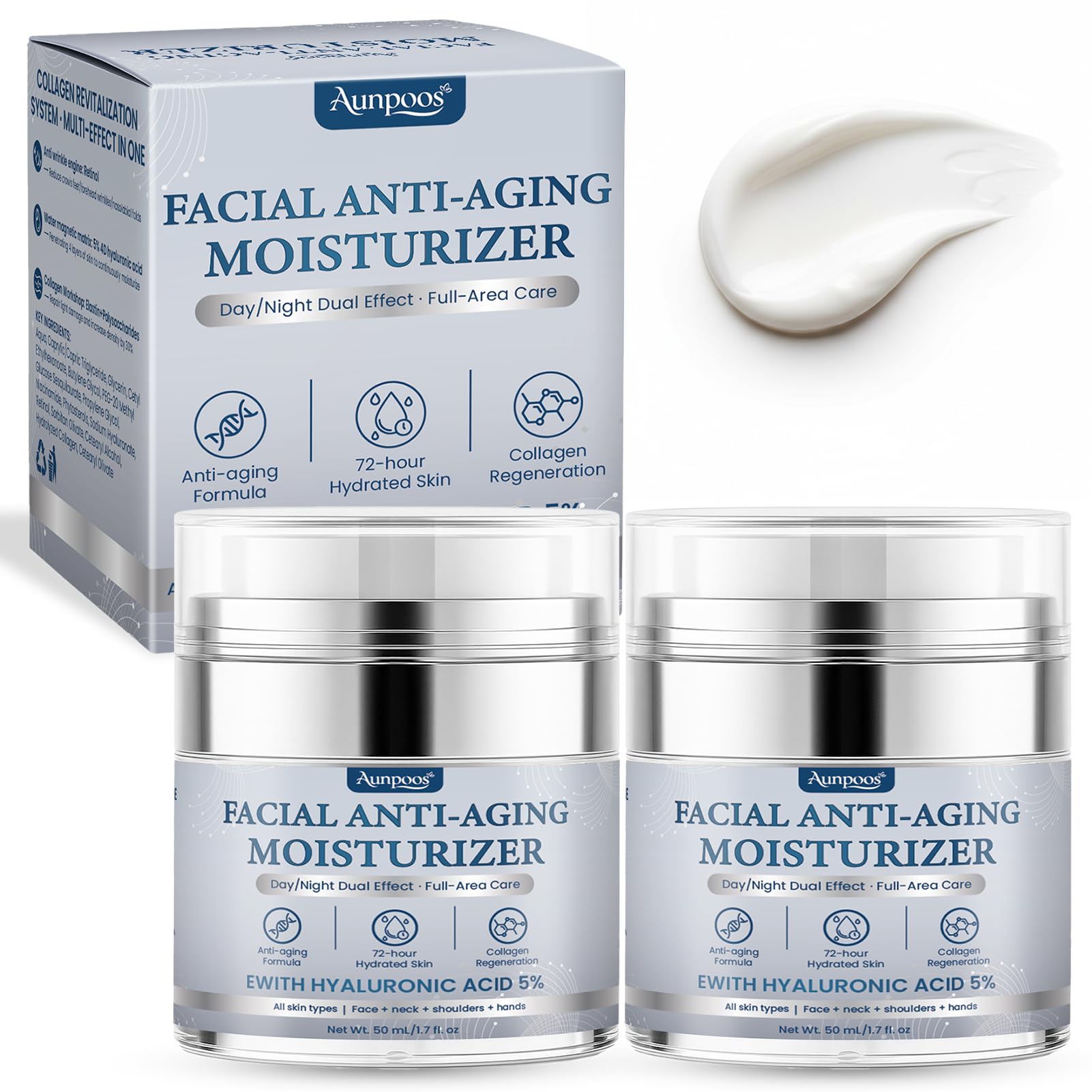 Crema retinol colágeno Aunpoos para rostro y cuello con hidratación duradera.