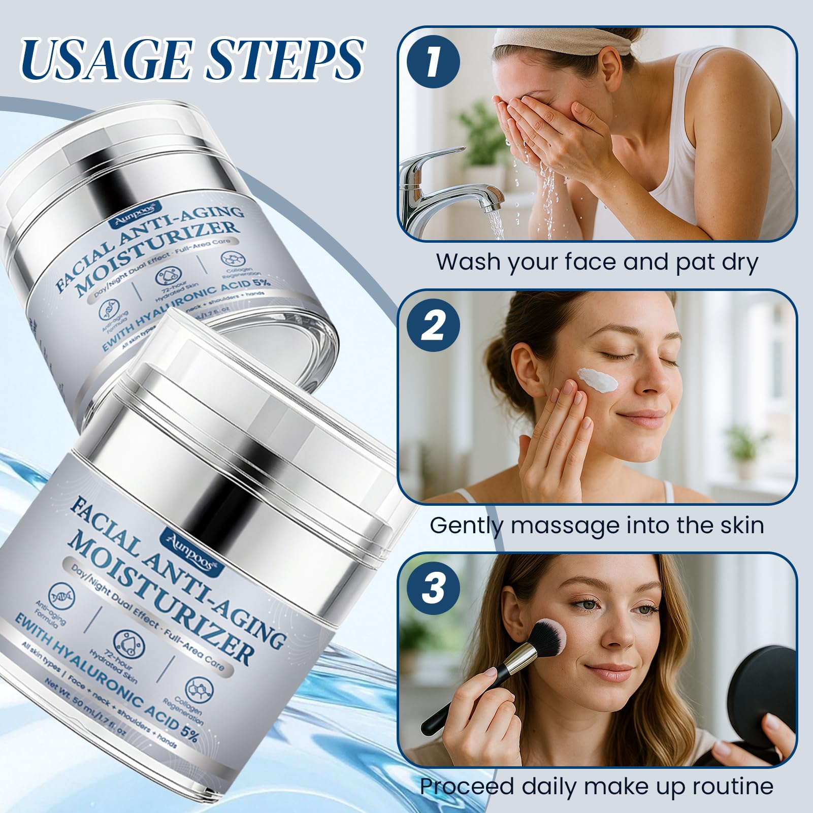 Empaque de Aunpoos crema retinol-colágeno, perfecto para rutinas diarias.