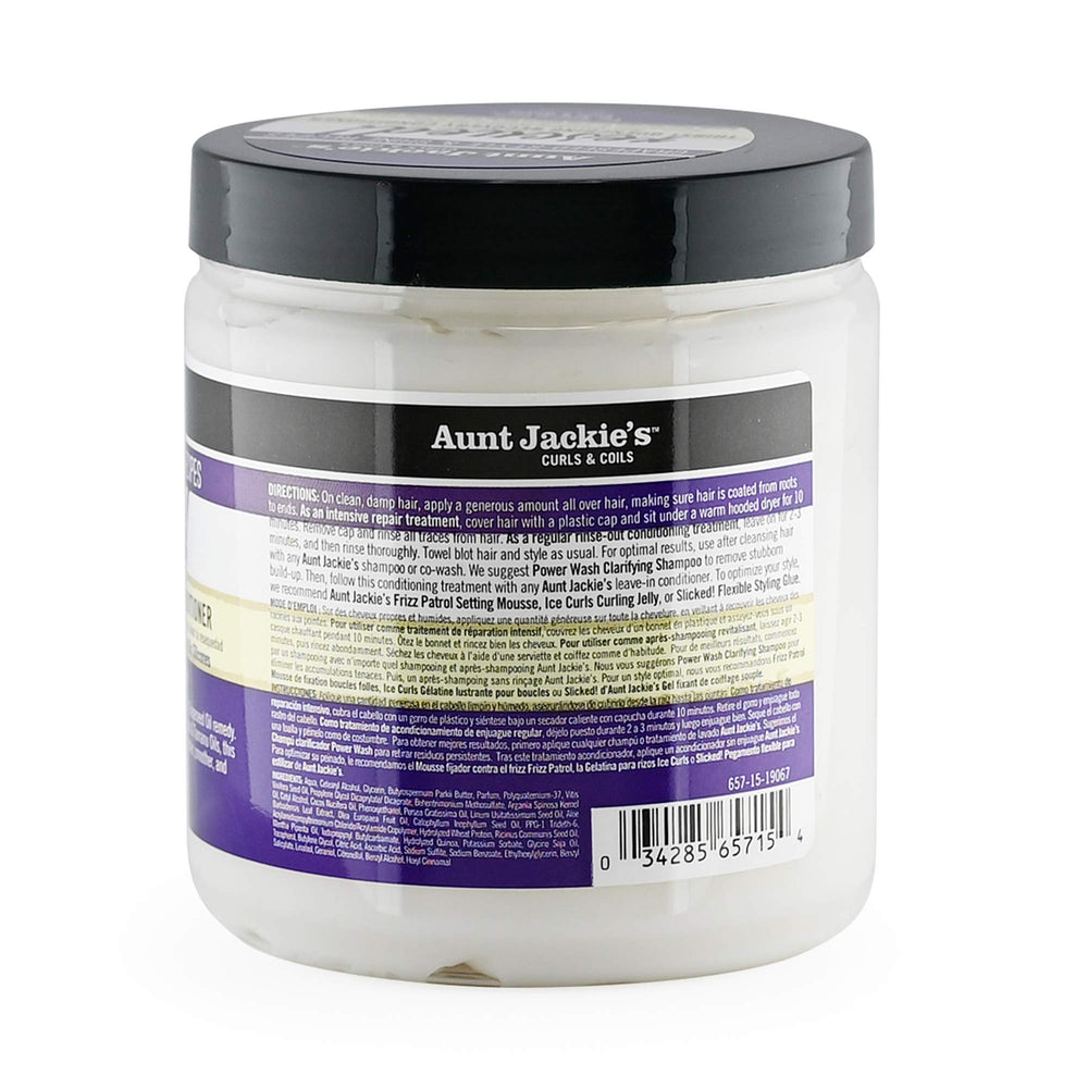 Etiqueta de Aunt Jackie's con aceite de semilla de uva para brillo.