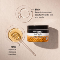 Aunt Jackie's Hold Tight Gel, aplicación en raíces, control de movimiento y fijación.