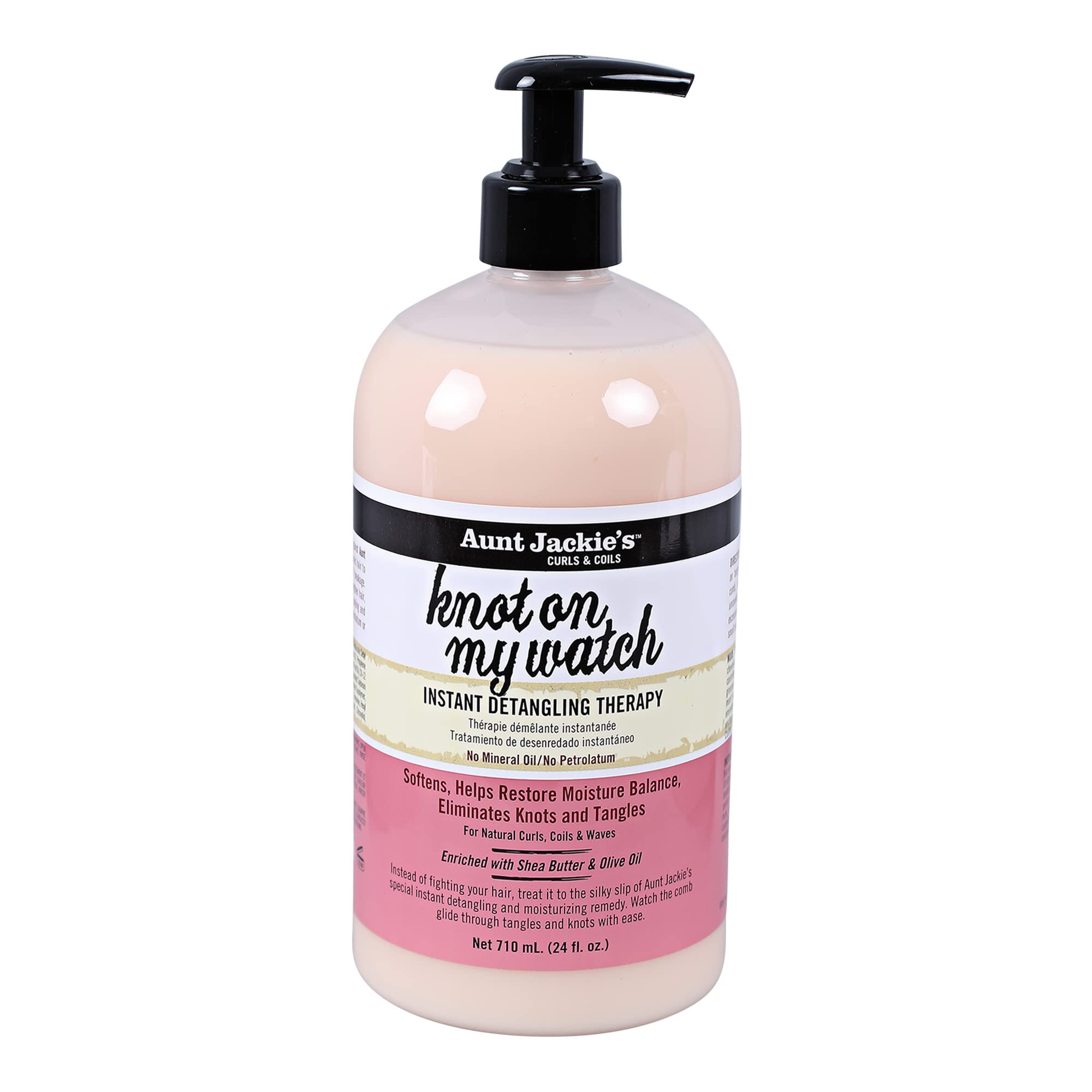 Aunt Jackie's Knot On My Watch, bote desenredante 24oz rosa para rizos suaves y sin nudos