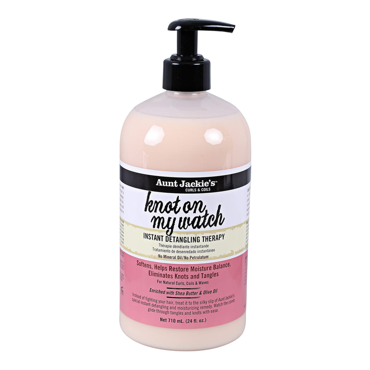 Aunt Jackie's Knot On My Watch, bote desenredante 24oz rosa para rizos suaves y sin nudos