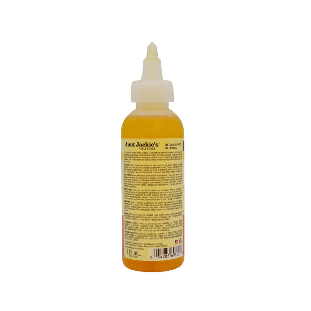 Aunt Jackie's: ingredientes visibles de linaza y monoi para fortalecimiento potencial.