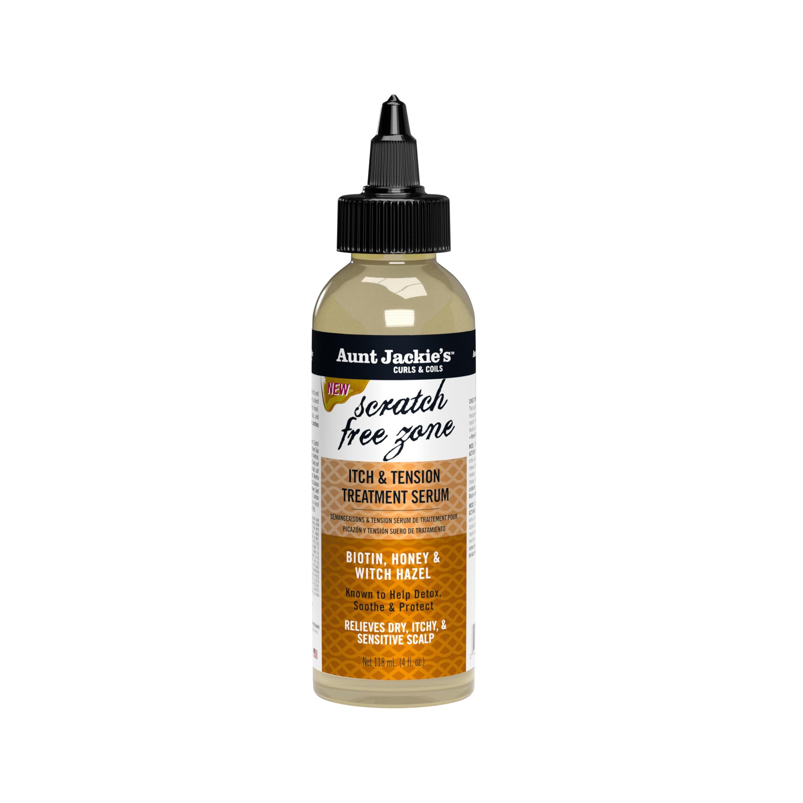 Serum Aunt Jackie's para zona sin picor entre trenzas, calma el cuero cabelludo.