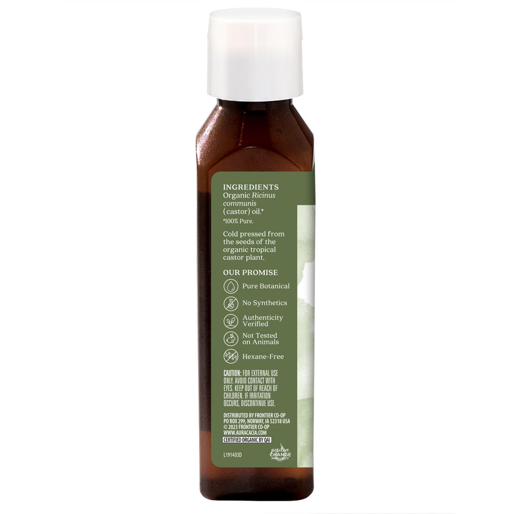 Aura Cacia Aceite de ricino orgánico para masaje capilar y cuidado del cuero cabelludo.