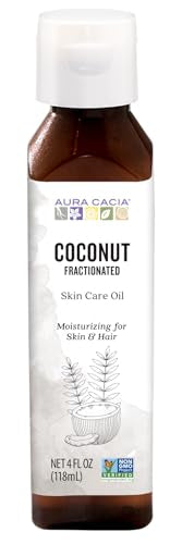 Aura Cacia Aceite fraccionado de coco, textura ligera para absorción rápida en piel.