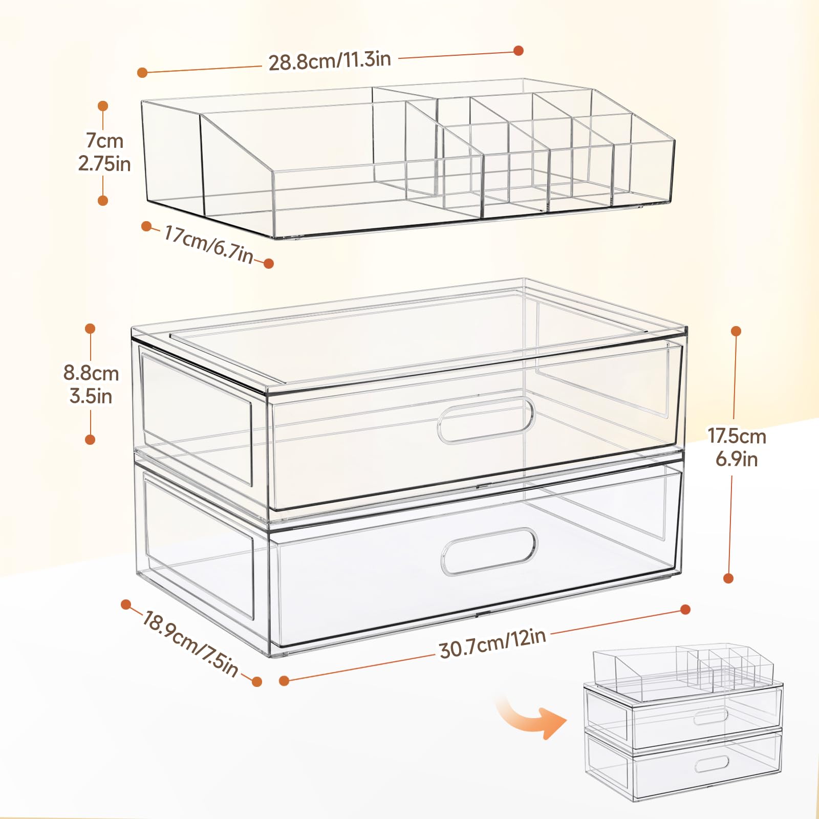 Organizador Aurblozen con transparencia cristalina facilita reconocer productos sin mover.