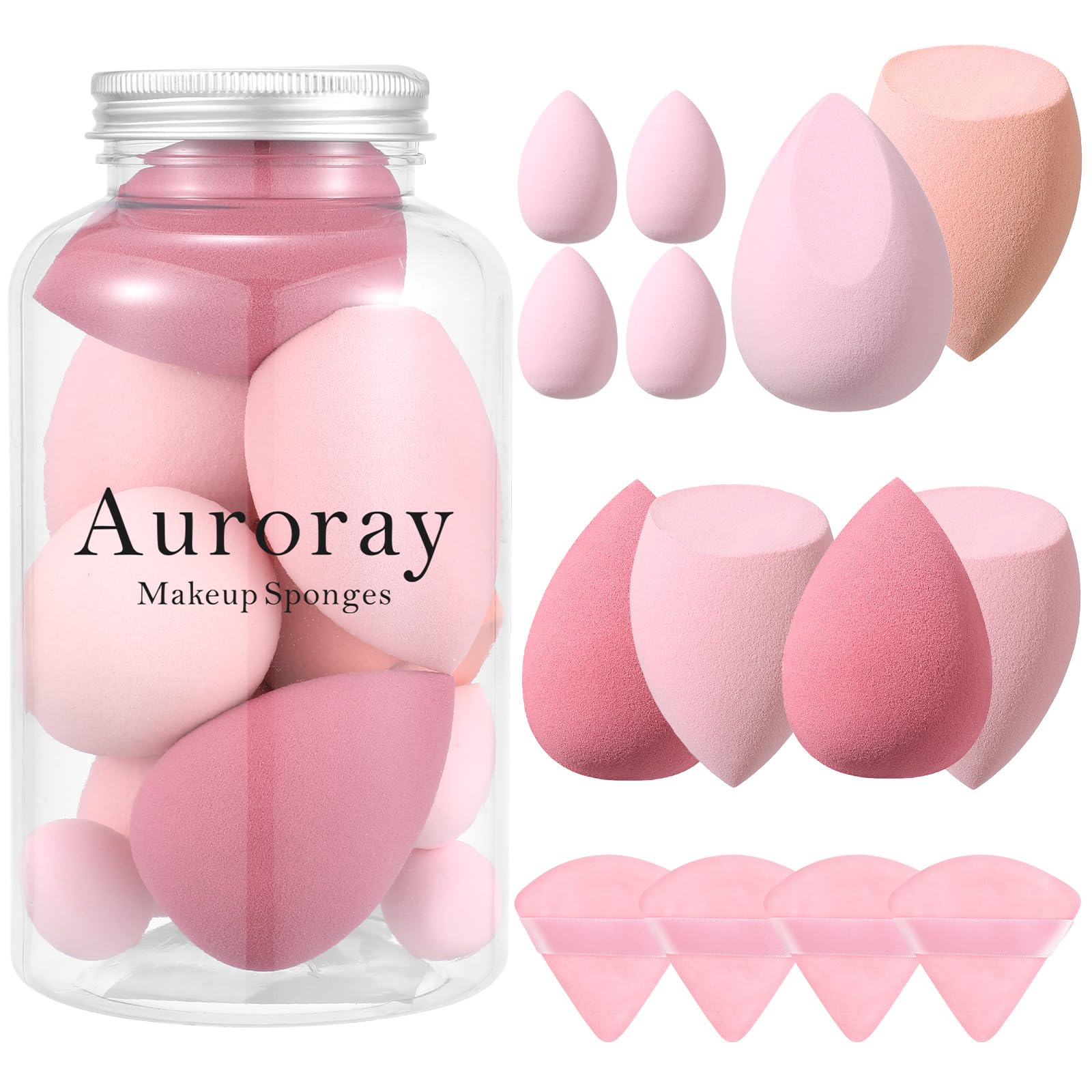 Esponjas auroray para maquillaje, grandes y en varias formas para un acabado uniforme.