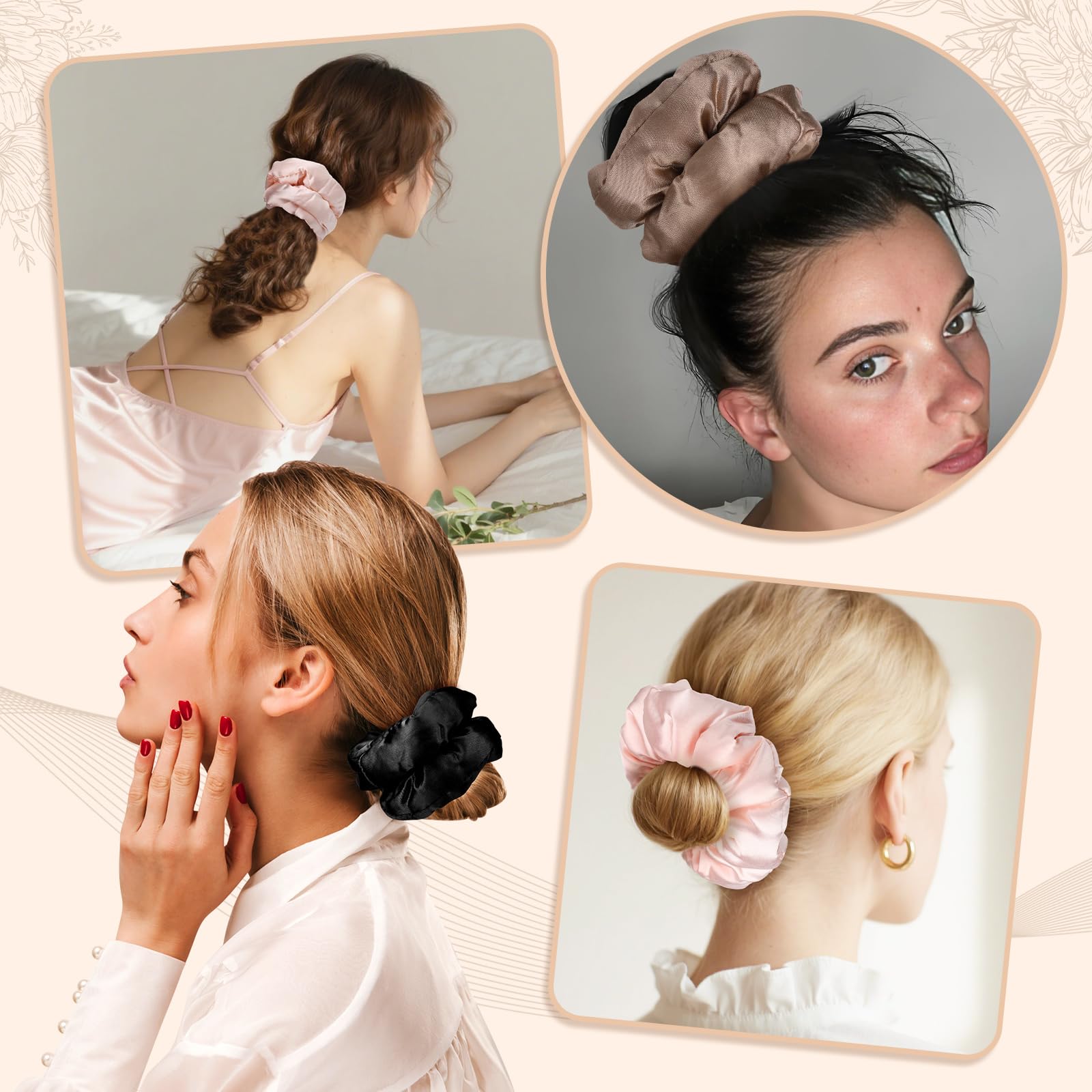 Auroray scrunchies satin para rizos sin calor mañana elegante.