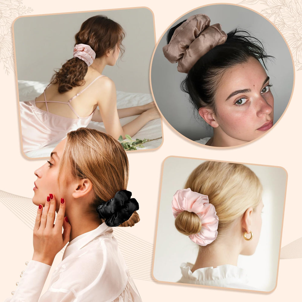 Auroray scrunchies satin para rizos sin calor mañana elegante.