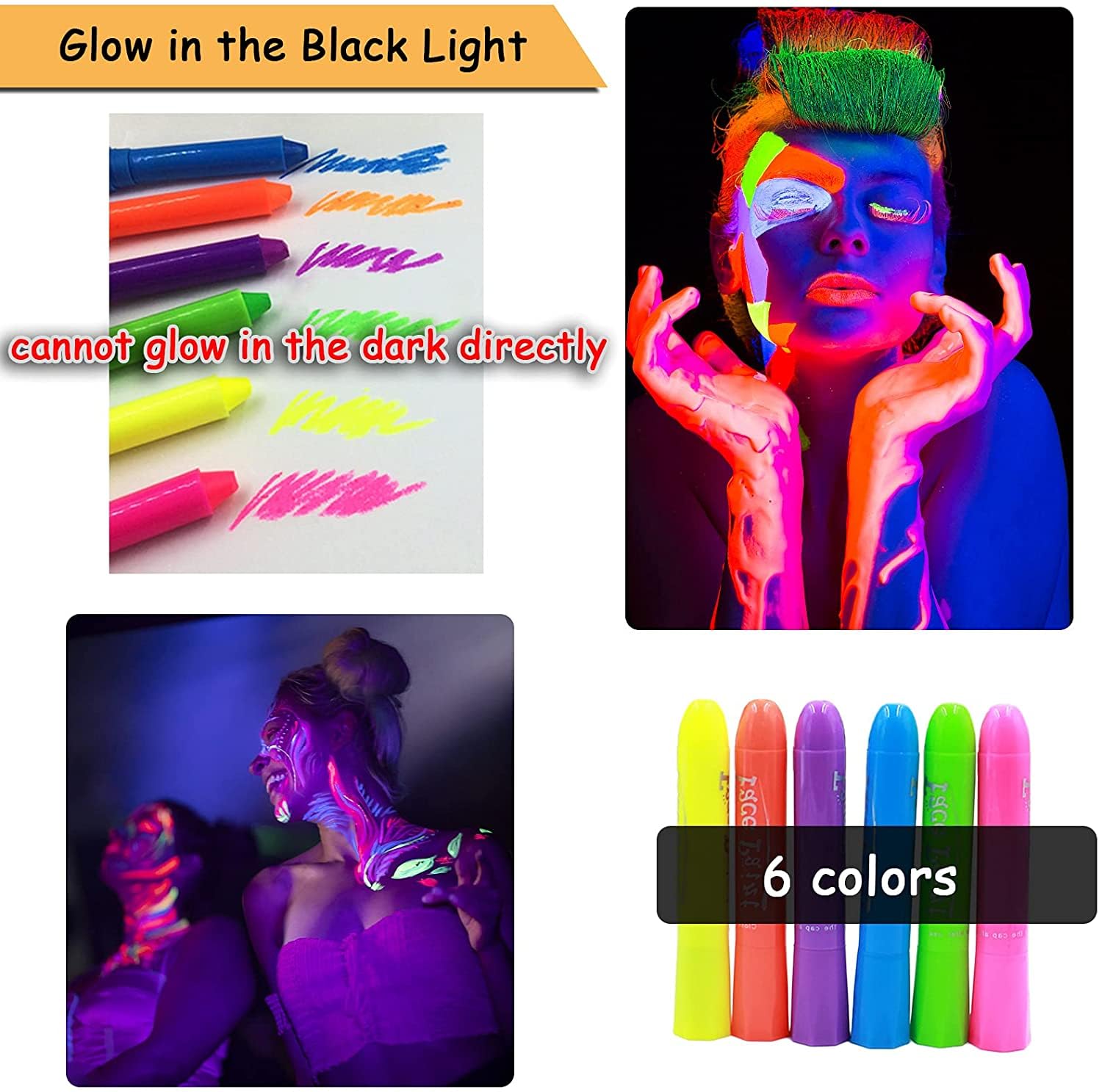 Pintura UV fluorescente para cara de Ausbond, brilla bajo luz negra y se aplica fácil