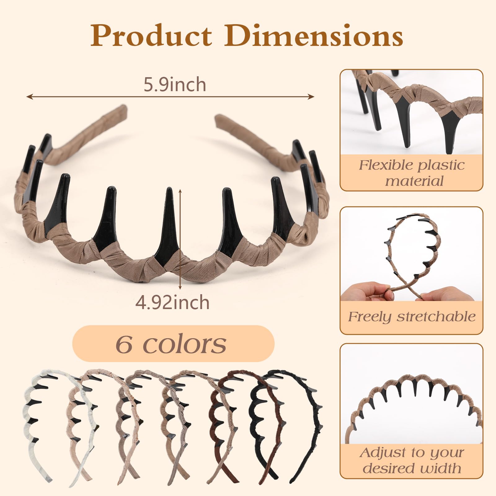 Auseibeely banda zigzag con dientes, uso diario, evita deslizamientos al peinar.
