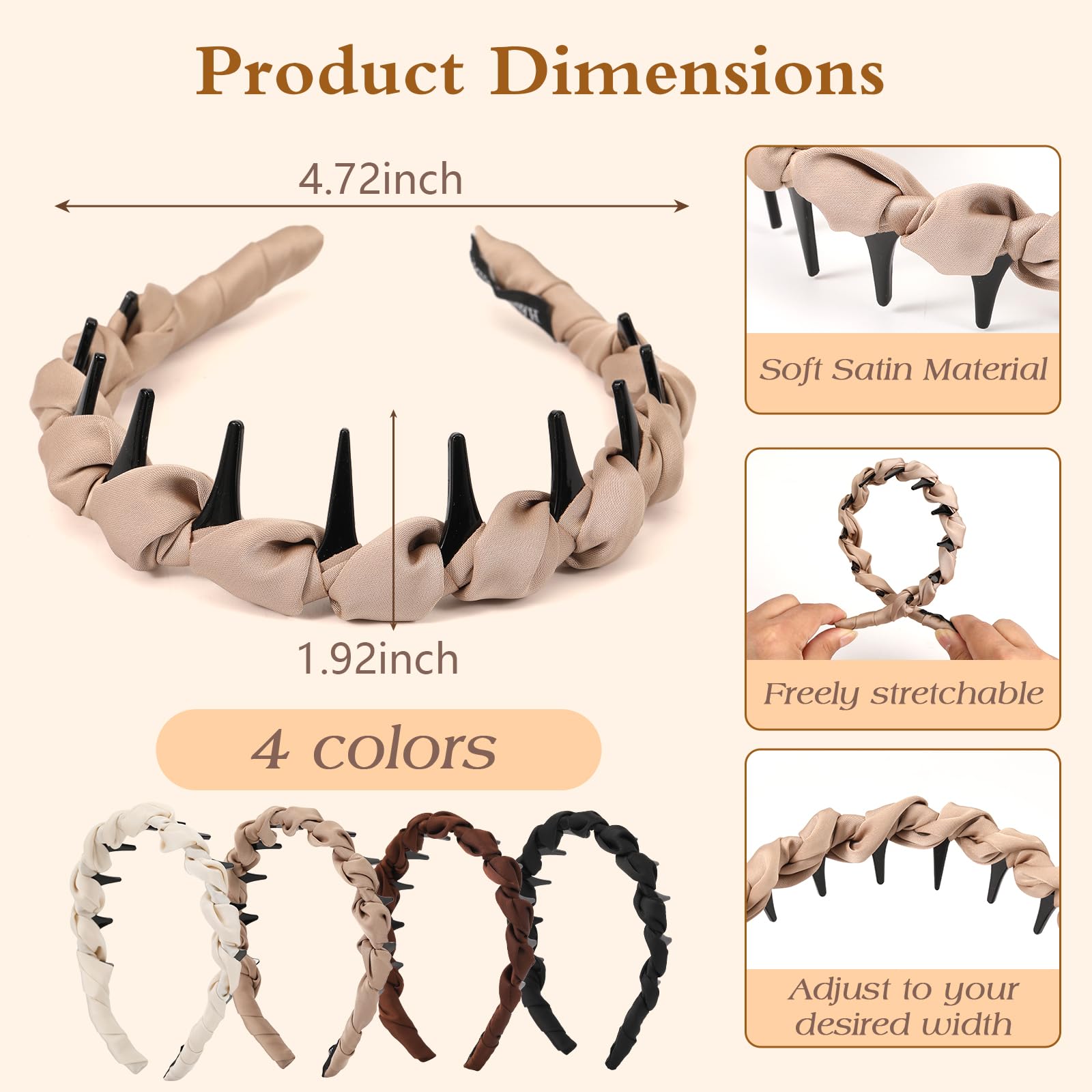 Diadema zig-zag satinada de Auseibeely en champagne para un acabado elegante y cómodo