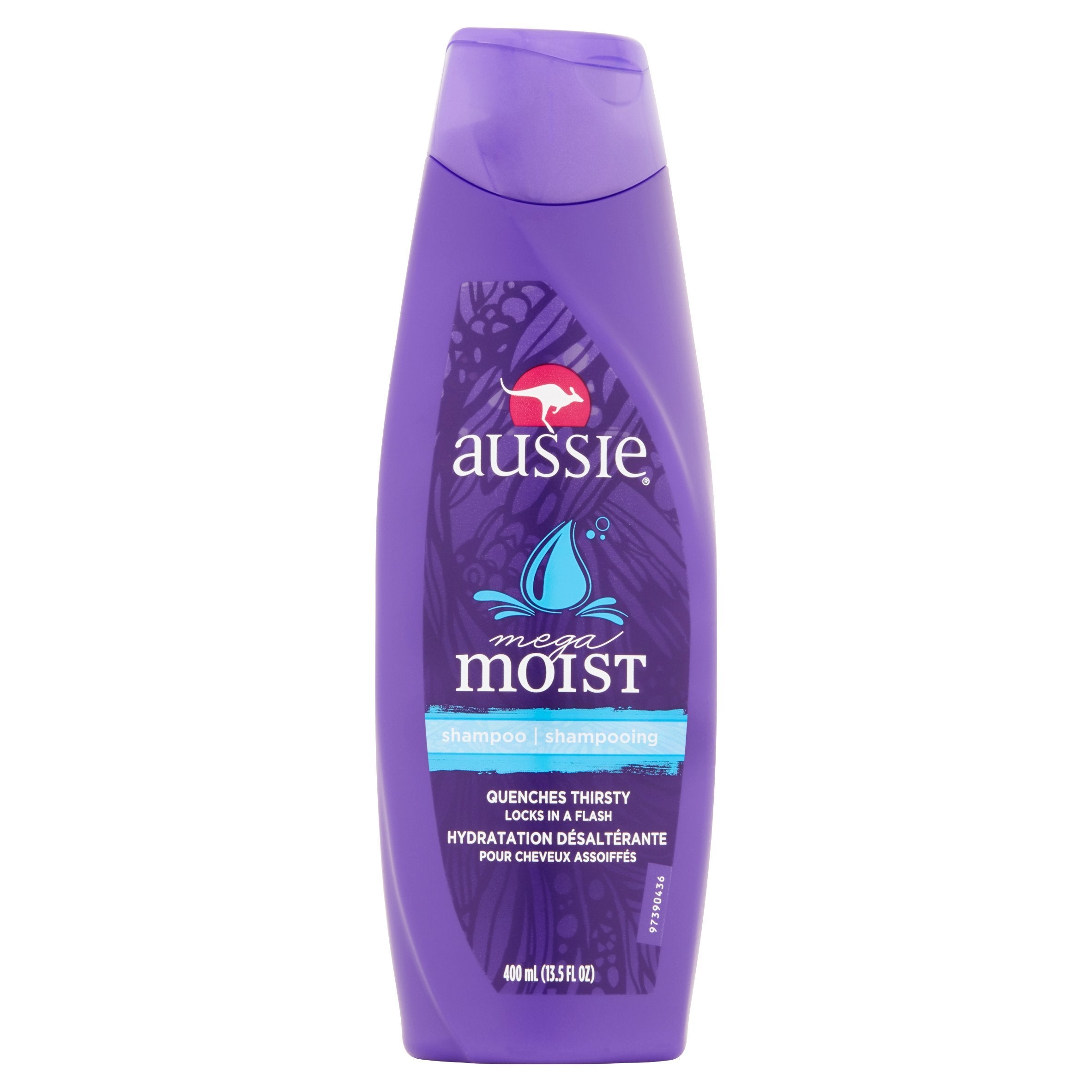 Champú Aussie en botella, aporta hidratación rápida para cabello seco.
