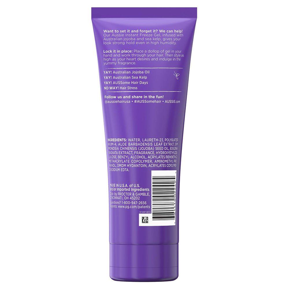 Aussie Gel Fijador Instantáneo en la mano, aplicación fácil para peinar