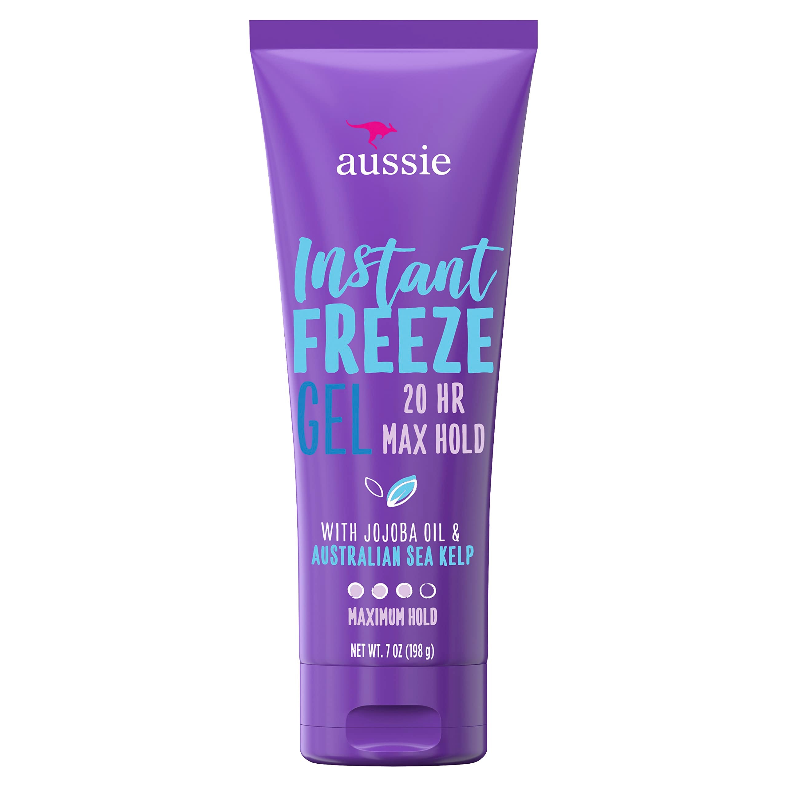 Aussie Gel Fijador Instantáneo con jojoba y algas marinas, botella visible, definición duradera