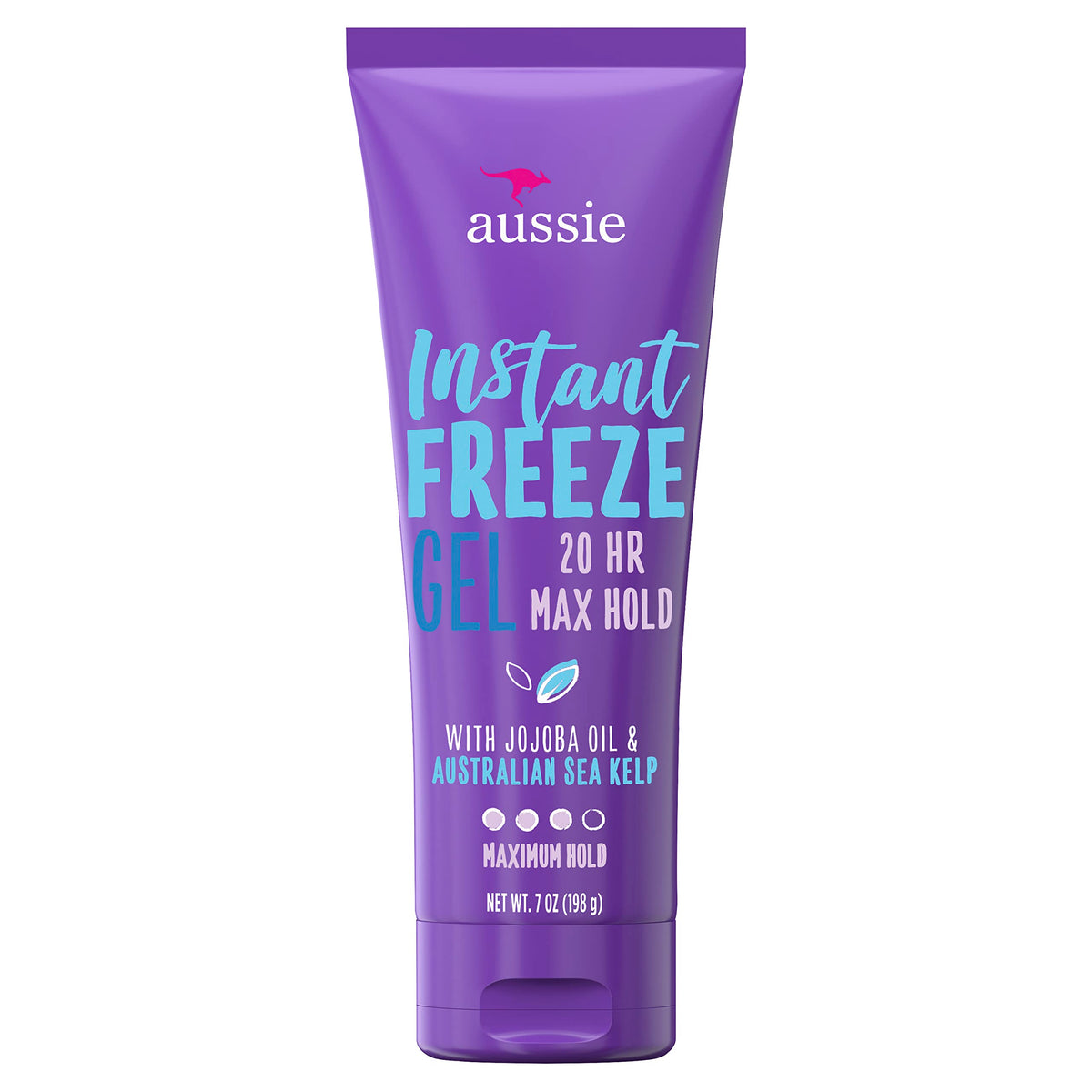 Aussie Gel Fijador Instantáneo con jojoba y algas marinas, botella visible, definición duradera