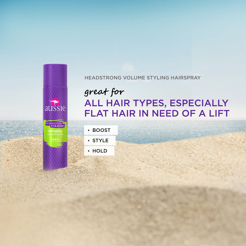 Aussie Headstrong fórmula con Aloe, Jojoba y Algas para brillo suave.