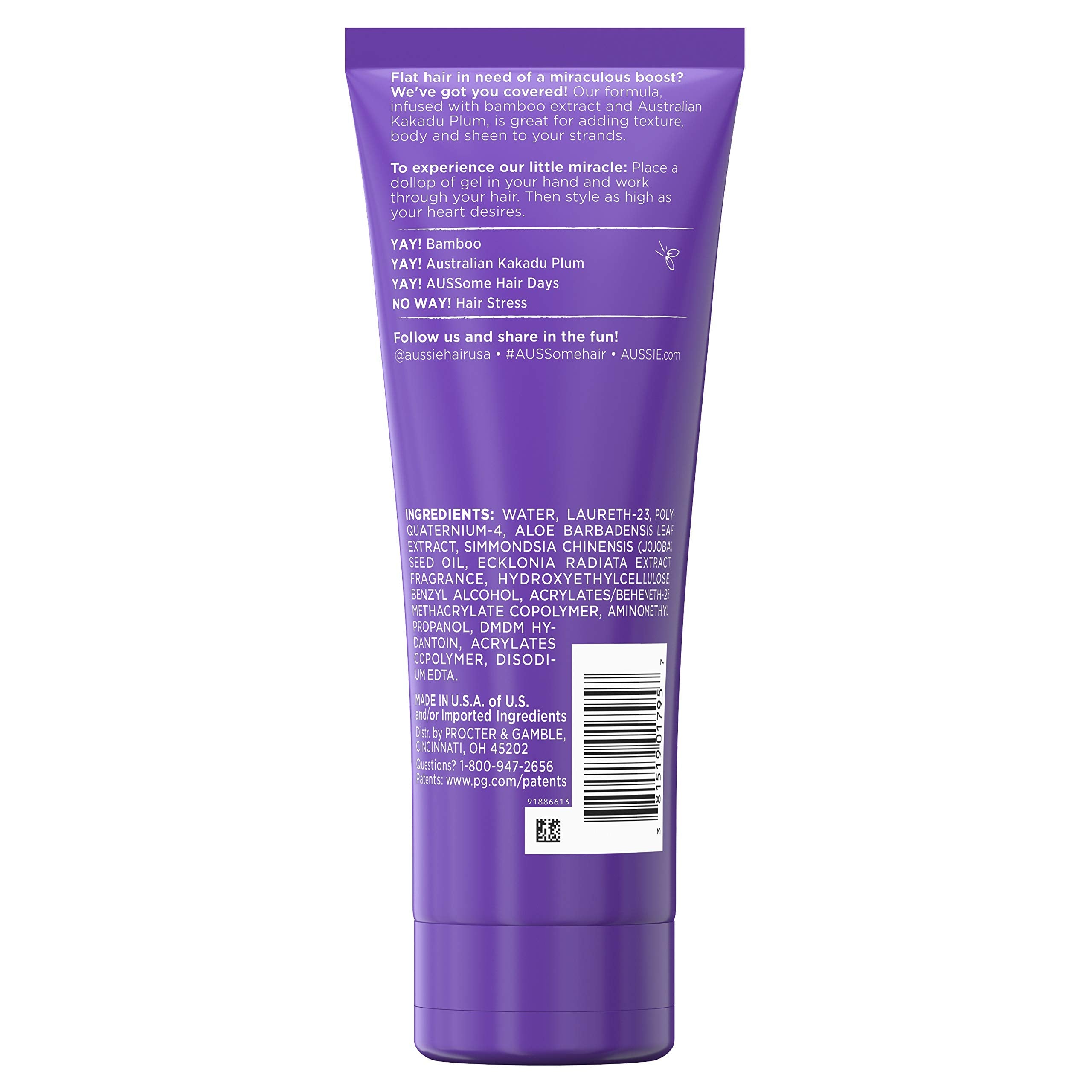 Aussie Headstrong ingredientes: aloe, jojoba y alga marina para suavidad y brillo.