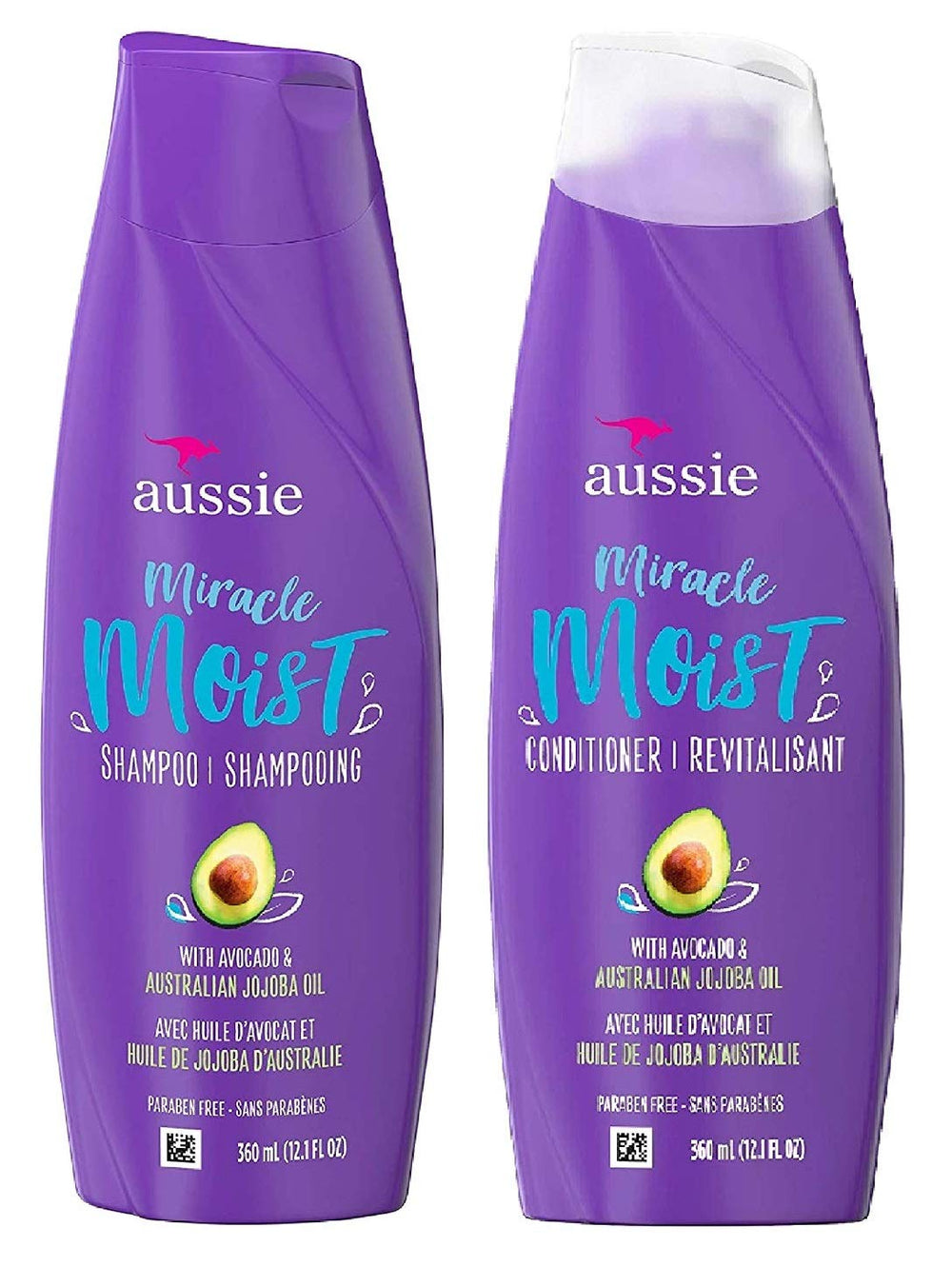 Aussie Miracle Moist Shampoo bottle front view highlighting hydrating formula for dry hair