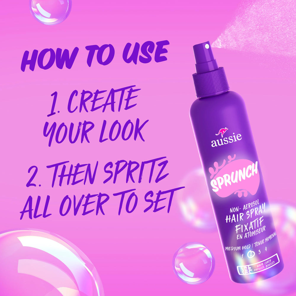 Aussie Sprunch pack-3-bottles shot emphasizes convenient triple-pack for routines.