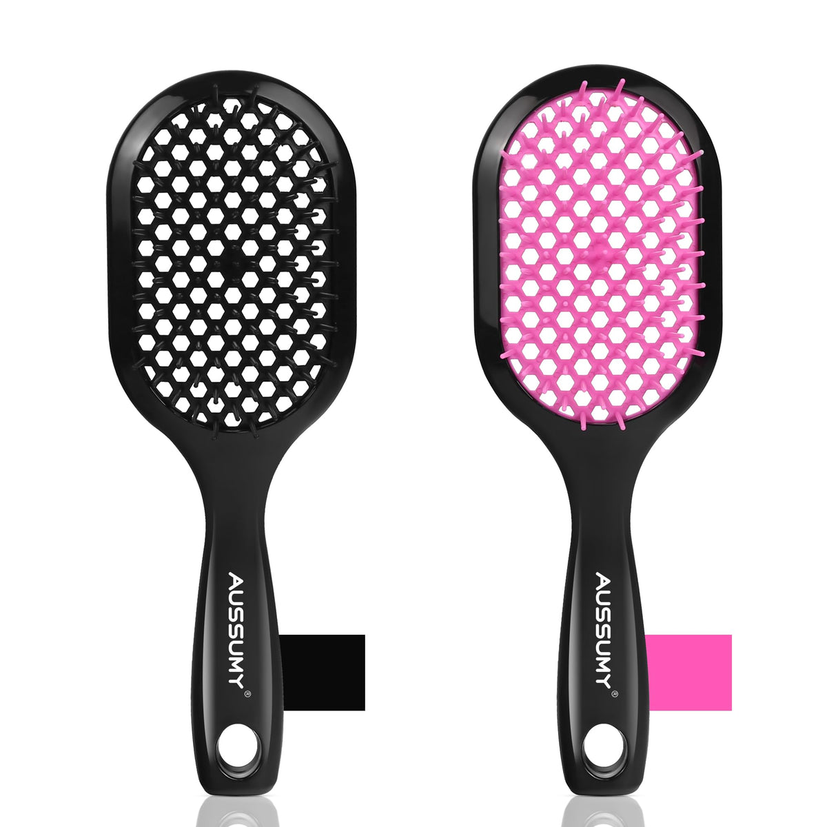 Cepillo desenredante ventilado de Aussumy negro y rosa, para peinado suave.