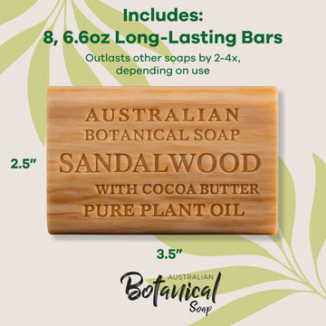 Jabón Australian Botanical Soap, aroma de sándalo, experiencia relajante en la ducha.