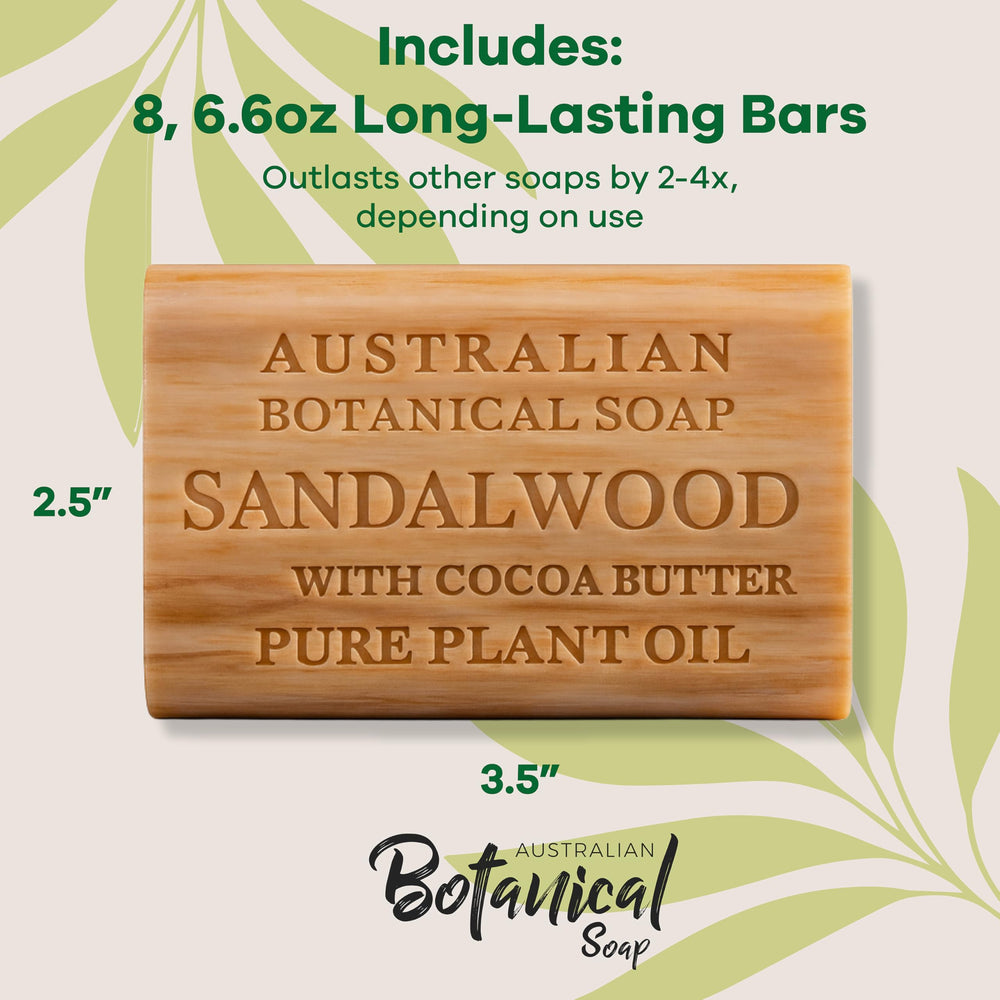 Jabón Australian Botanical Soap, aroma de sándalo, experiencia relajante en la ducha.