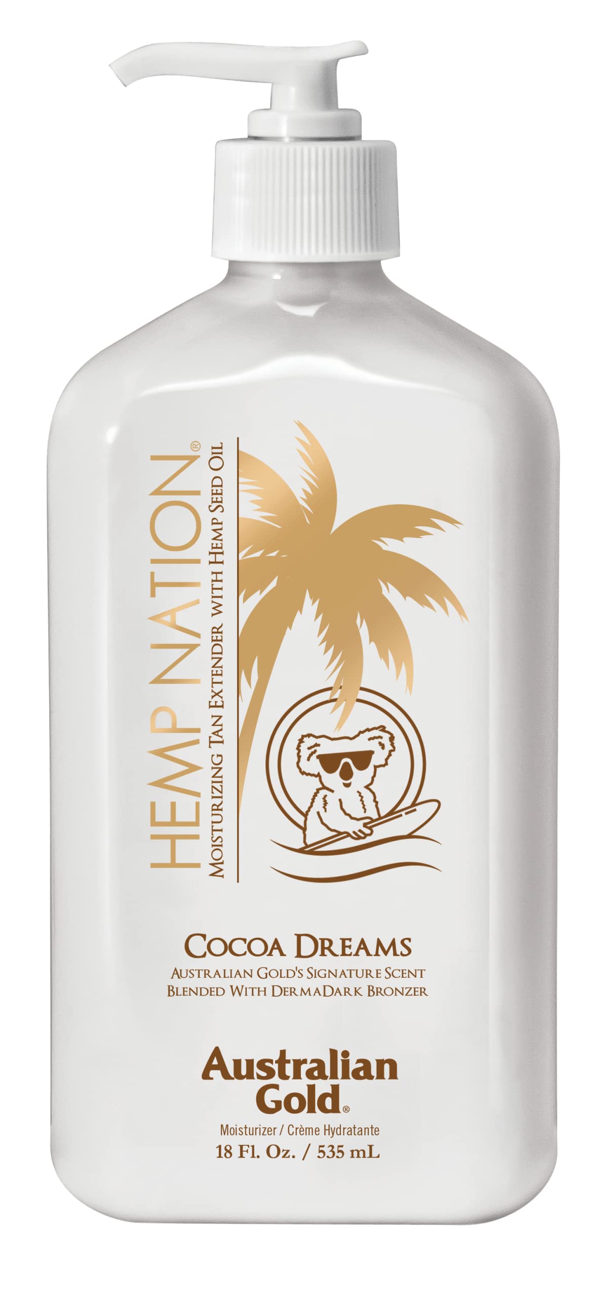 Australian Gold Hemp Nation Cocoa Dreams, bouteille hydratante pour peau nourrie et douce.
