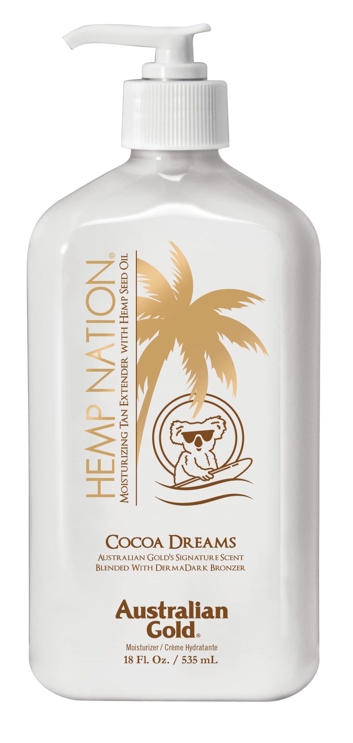 Australian Gold Hemp Nation Cocoa Dreams, bouteille hydratante pour peau nourrie et douce.