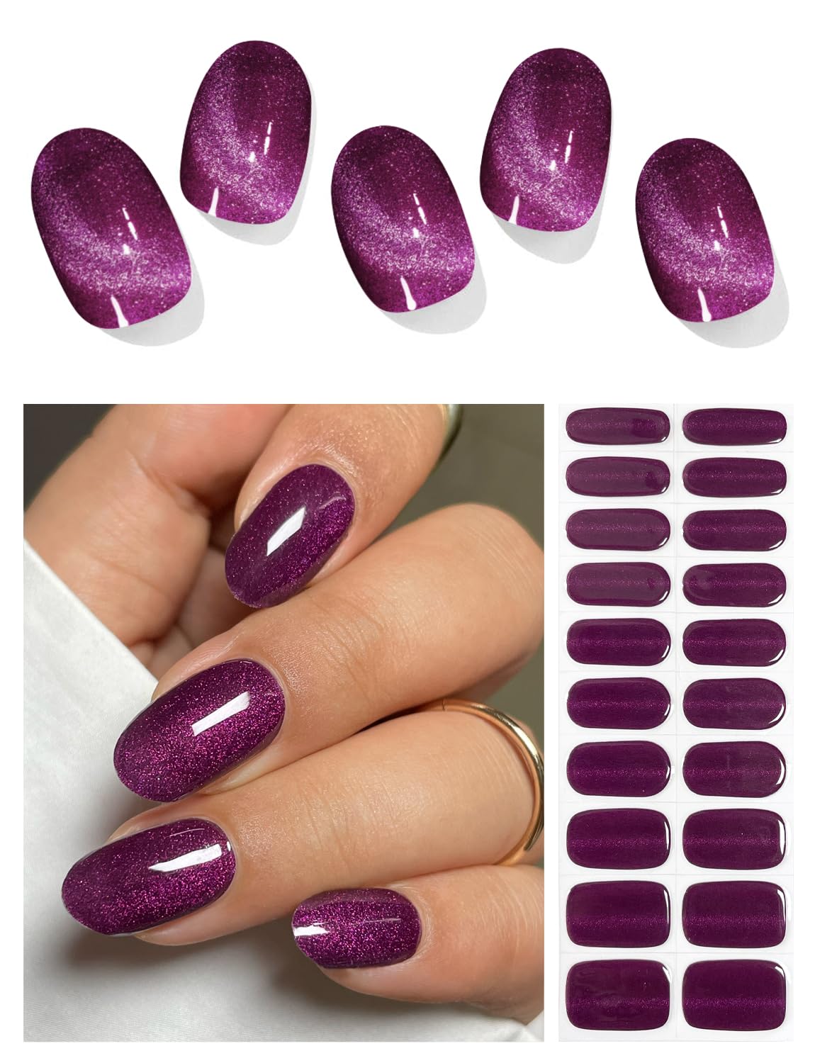 AutyaMee bandas de gel purpura oscura con efecto ojo de gato suave y duradero