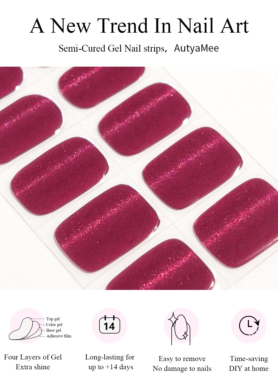 AutyaMee paquete 20 bandas gel para una manicura fácil en casa.