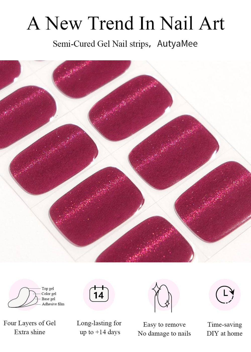AutyaMee paquete 20 bandas gel para una manicura fácil en casa.