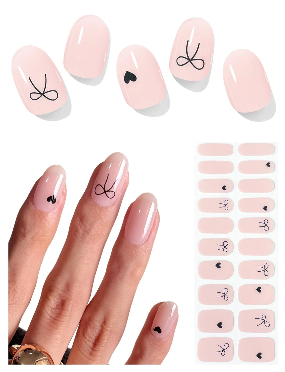 AutyaMee tiras gel negras con lazo para uñas elegantes.