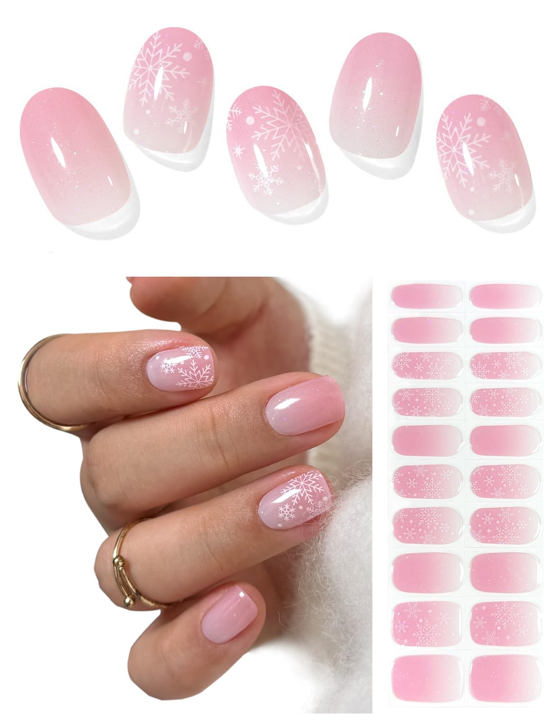 AutyaMee tiras gel semi-curadas rosa copo de nieve para un look festivo